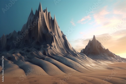 A surreal illustration of a distorted or manipulated natural landscape  such as a sand dune or rocky outcropping  Generative AI