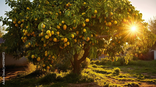 Large Lemon Tree in the Morning Sunlight