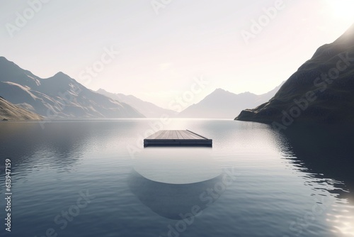 A minimalist landscape with a scenic lake or pond  Generative AI