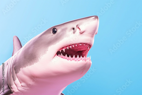 Shark portrait isolated on blue background. AI 