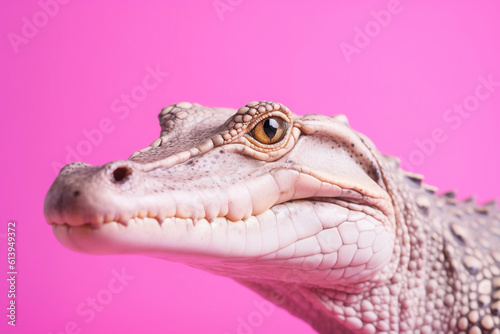 Crocodile portrait on pink background. AI 