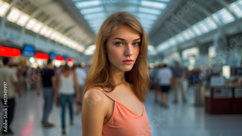 young adult woman, at the crowded airport or train station, rush busy crowd, queue, arrival or departure, fictional place Free Download young adult woman, at the crowded airport or train station, rush busy crowd, queue, arrival or departure, fictional place - GFXLoad