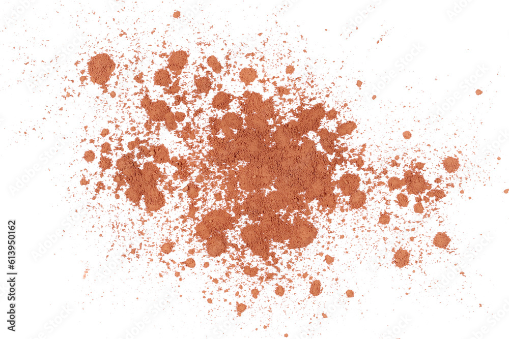 Pile cocoa powder isolated on white, top view Pile cocoa powder isolated on white, top view