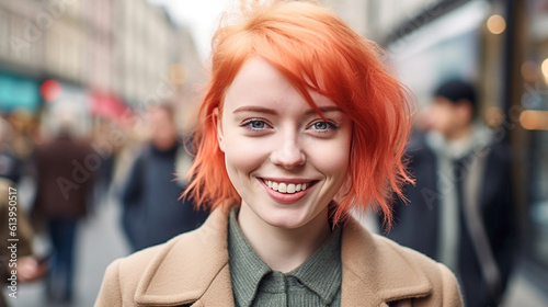 adult woman, 20s, red orang...