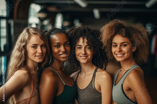 Group of multiracial woman standing together in gym Generative AI