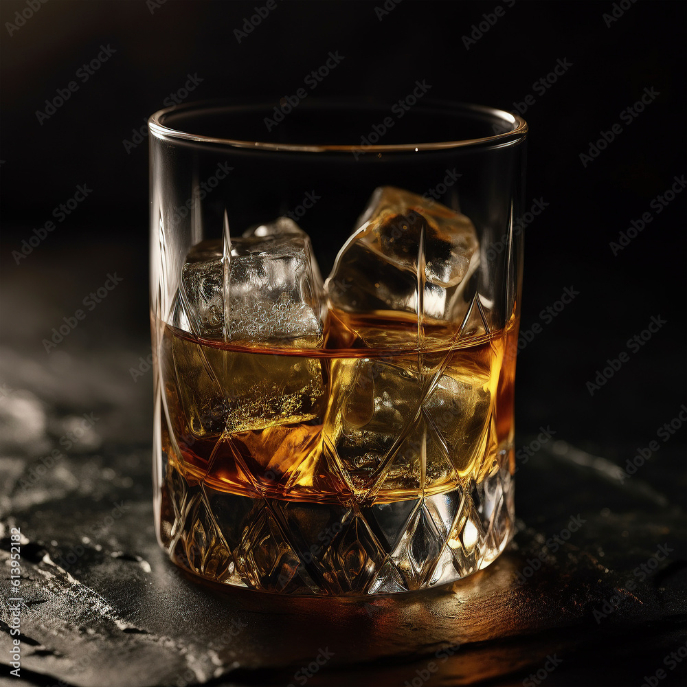 whiskey on the rocks close-up on a black table whiskey on the rocks close-up on a black table
