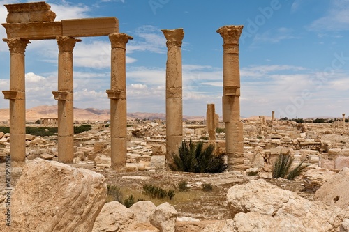 View of the ruins of the ancient Palmyra city built in the 1st to 2nd century. UNESCO World Heritage. Syria.