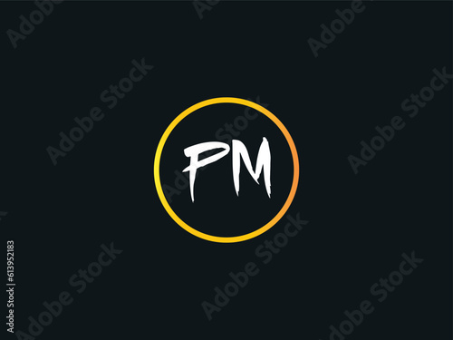 Abstract Lettering PM m p Creative Brush Logo Template