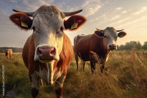 two cows on a field Generative AI