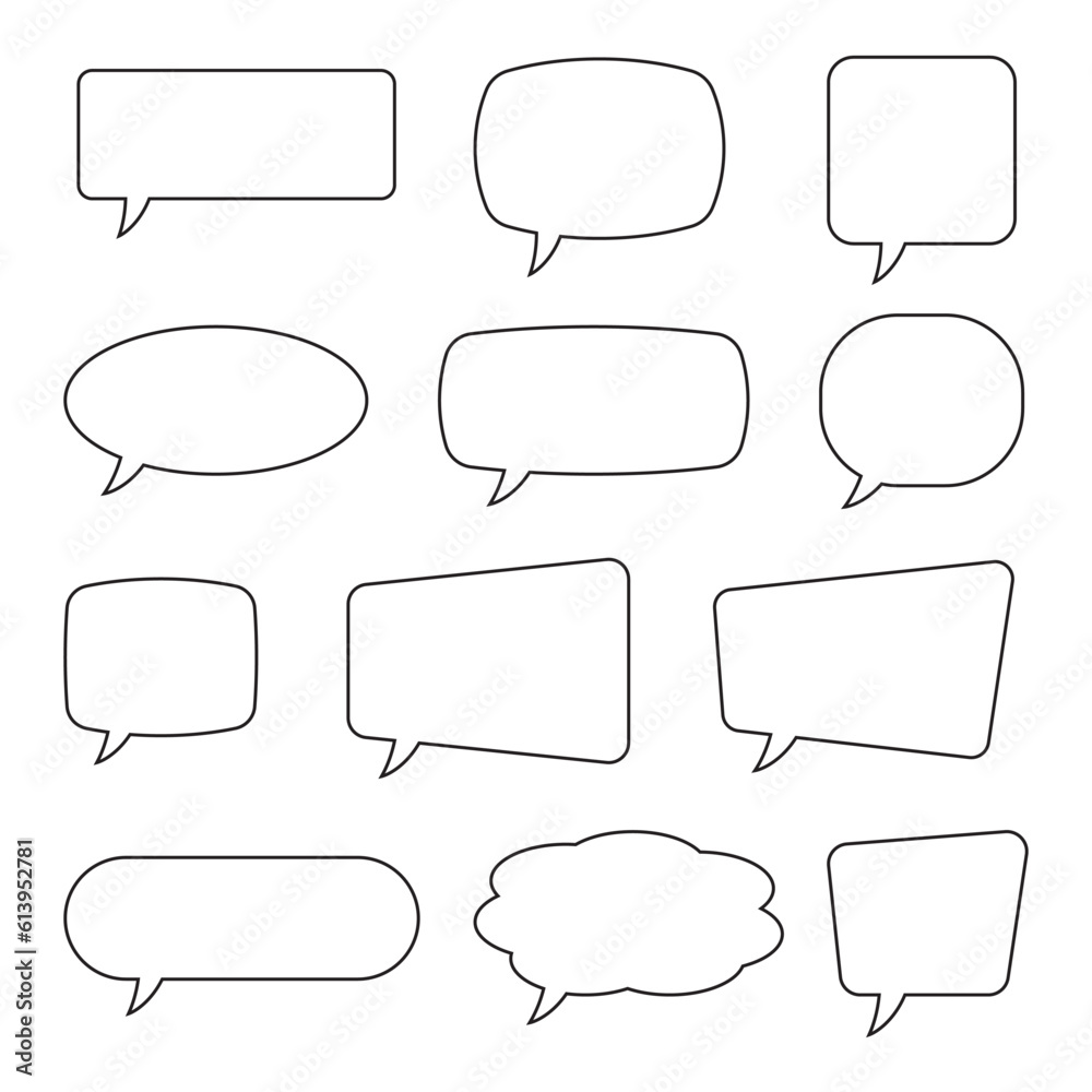 Speech Bubbles Set of Outlined Circle Distorted Rectangle and Square Blank Trendy Shapes, Black Elements on White Background, Vector Flat Graphic Design Speech Bubbles Set of Outlined Circle Distorted Rectangle and Square Blank Trendy Shapes, Black Elements on White Background, Vector Flat Graphic Design