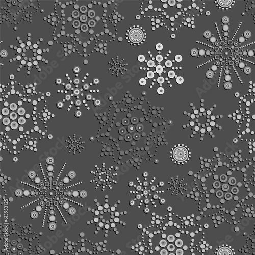 snowflakes from dots in gray tones. seamless gentle vector background pattern