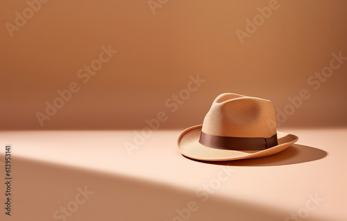 Fedora hat with silk brown ribbon, fashion modern stylish summer accessory, Generative AI