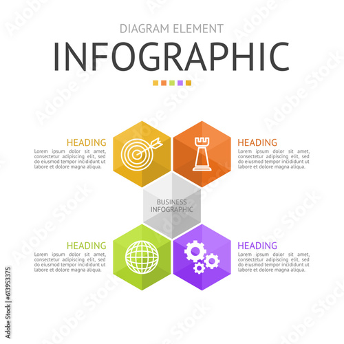 hexagon pyramid hive for infographic. used for process diagram, presentation, working flow, information layout, banner, chart, and graph. business concept with 4 options. data visualization.