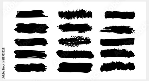 ink brush strokes shapes Inscriptions grunge design Black paint Dirty elements Vector stock illustration EPS 10