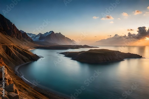 A stunning landscape photograph of the beautiful Isfjord in Norway, showcasing its vastness and beauty at sunset