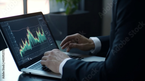 Concept of business growth and financial investment, executives use laptop computers to analyze sales data and economic growth graphs, business planning and strategy. Generative ai