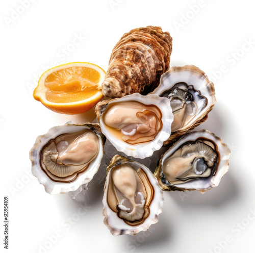 Delicious seafood oysters isolated on white background