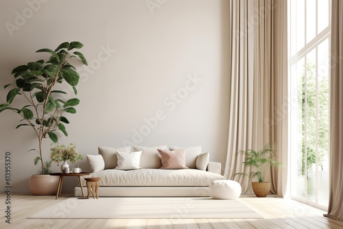 Stylish living room interior with beautiful house plants