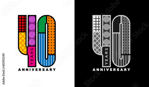 40th anniversary logo set, 40th anniversary sign, colorful logo for holiday event, invitations, congratulations, web template, flyer and booklet, retro symbol, color logo