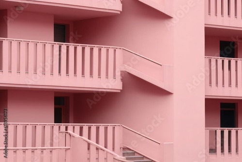 Fashionably minimalistic balconies exuding a captivating pink mood with geometric elements. Generative AI