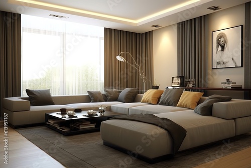 Interior of modern living room panorama 3d rendering,Generative AI © Azar