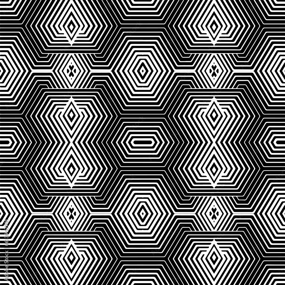 Vector pattern with symmetrical elements . Modern stylish abstract texture. Repeating geometric tiles from striped elements. Black and white pattern. Vector pattern with symmetrical elements . Modern stylish abstract texture. Repeating geometric tiles from striped elements. Black and white pattern.