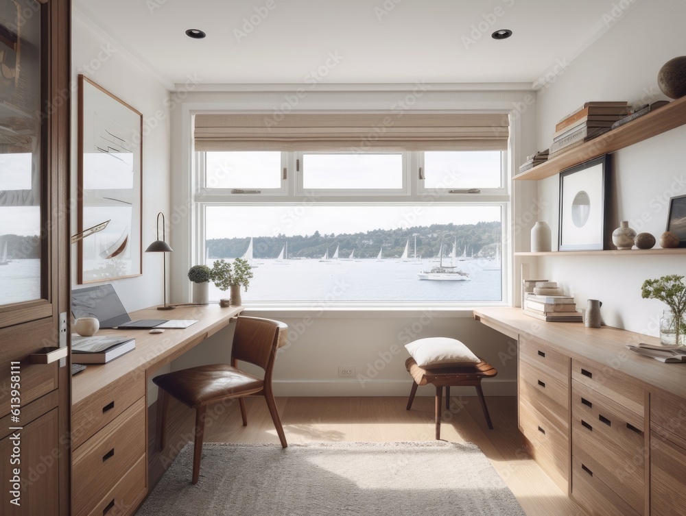 Stylish room interior with modern comfortable workplace. Generative AI Stylish room interior with modern comfortable workplace. Generative AI