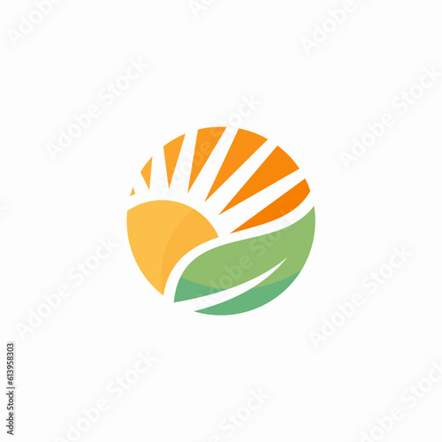 circle sun leaf logo design