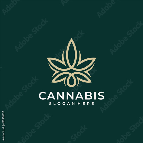 Cannabis line logo design vector