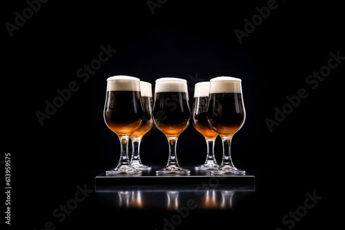 Glasses of beer isolated on total black background
