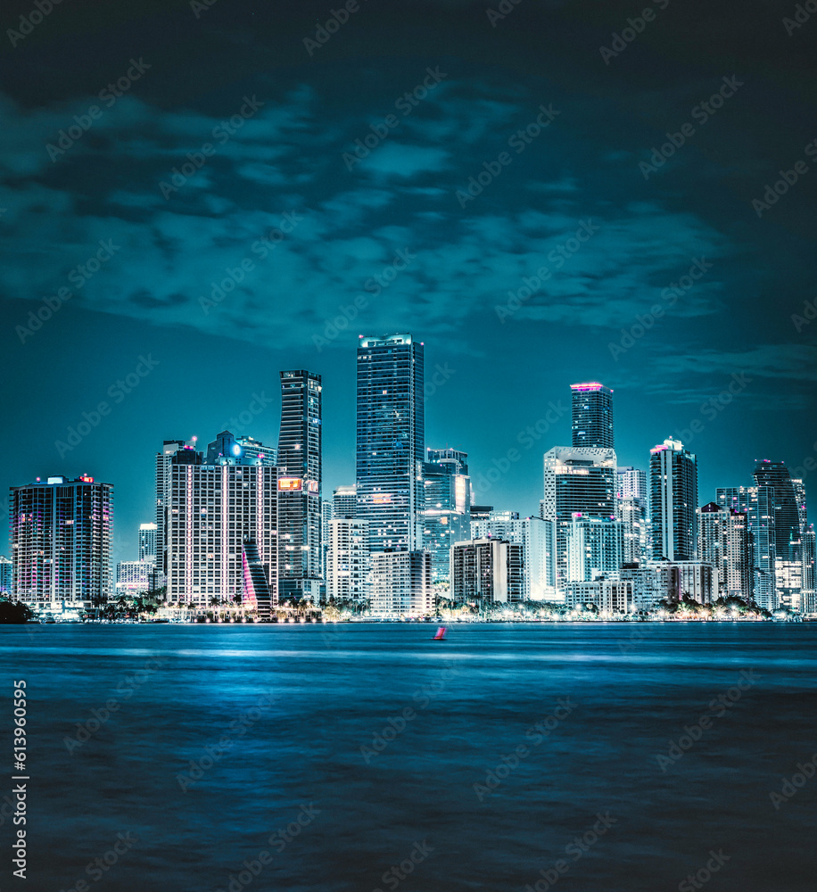 Naklejka premium city skyline at night beautiful new miami Florida Brickell area 