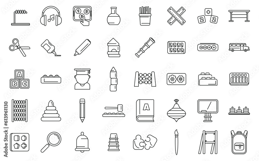 Early educations icons set outline vector. Baby learn. Read school Early educations icons set outline vector. Baby learn. Read school