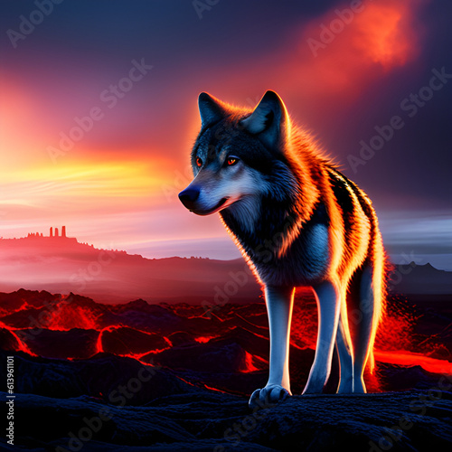 wolf at sunset