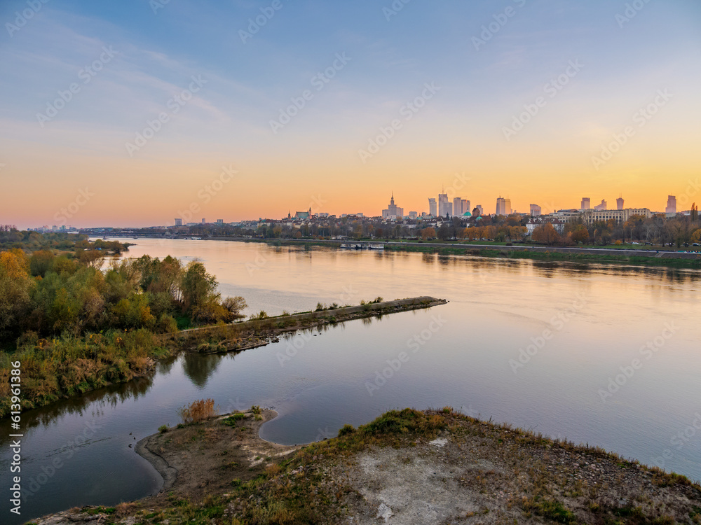 River Vistula at sunset, Warsaw, Masovian Voivodeship, Poland