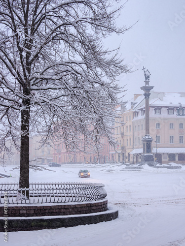 Sigismunds Column at Castle Square, winter, Warsaw, Masovian Voivodeship, Poland photo