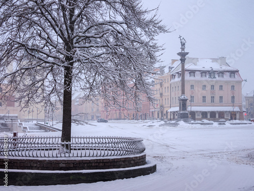 Sigismunds Column at Castle Square, winter, Warsaw, Masovian Voivodeship, Poland