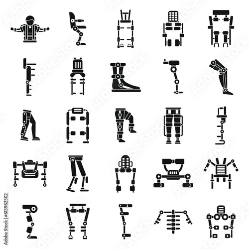Exoskeleton icons set simple vector. Body cyber. Advanced future