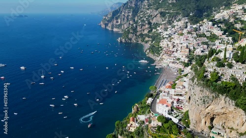 Aerial video view of beach in Positano Italy