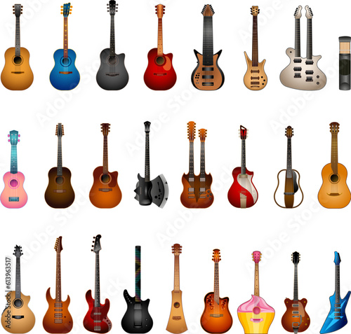 Guitar icons set cartoon vector. Rock music. Bass intrument photo