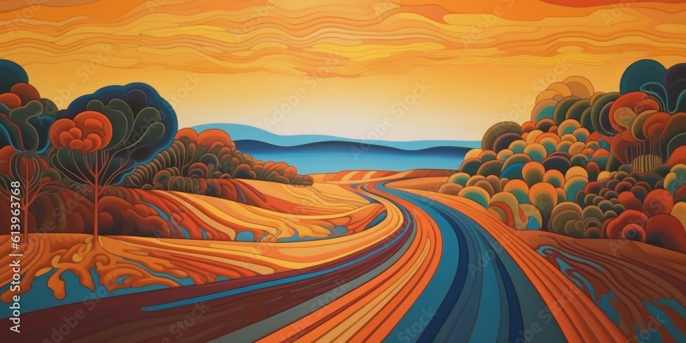 Fototapeta premium beautiful and colorful painted landscape