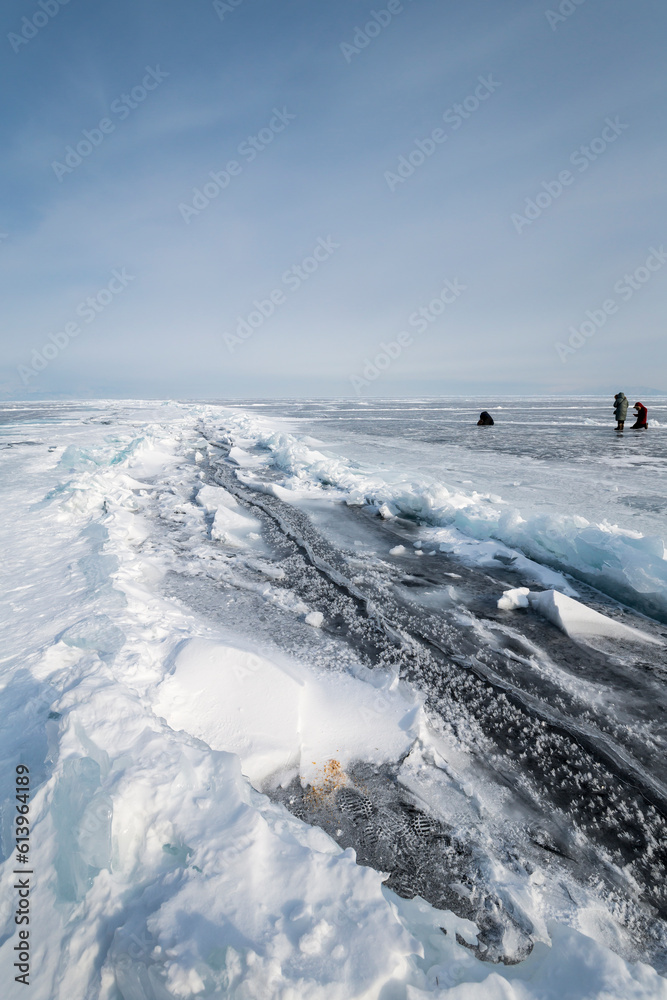 Ice of lake Baikal in winter