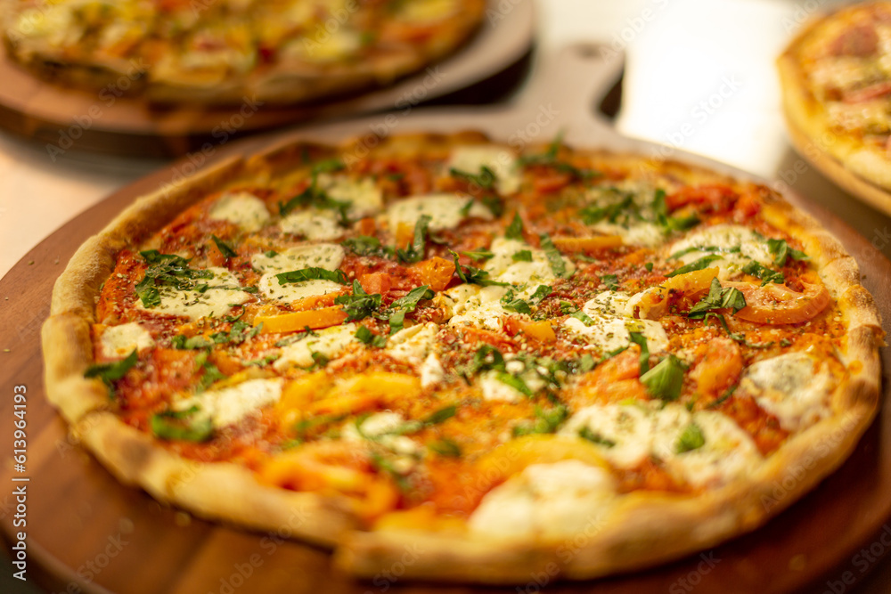 Close up Brazilian Margherita Pizza Close up Brazilian Margherita Pizza