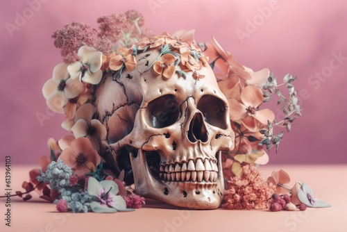 skull decorated with colorful flowers