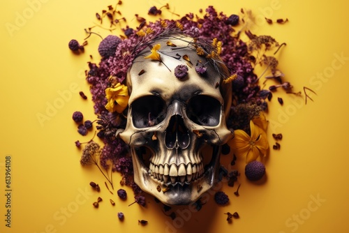 skull decorated with colorful flowers