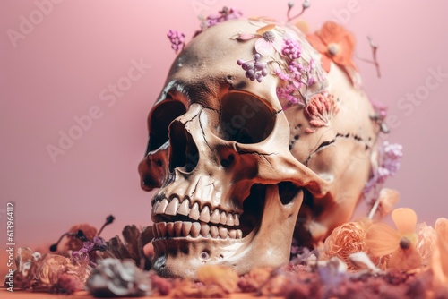 skull decorated with colorful flowers