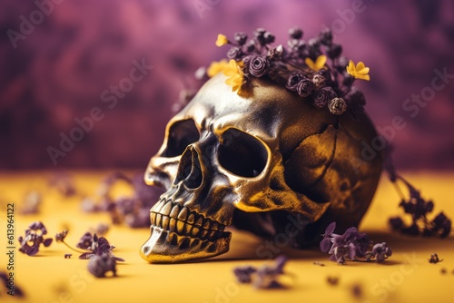 skull decorated with colorful flowers