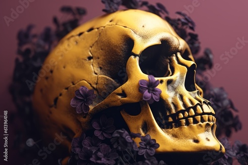 skull decorated with colorful flowers