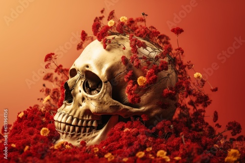 skull decorated with colorful flowers