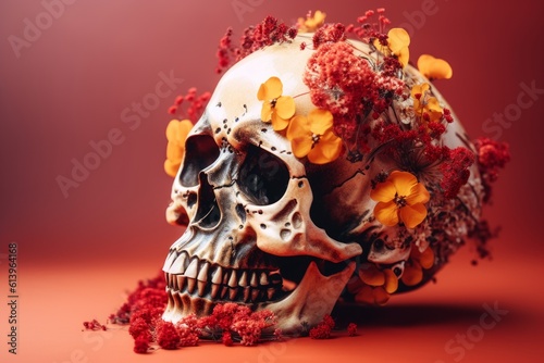 skull decorated with colorful flowers
