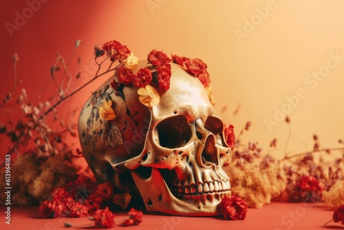 skull decorated with colorful flowers